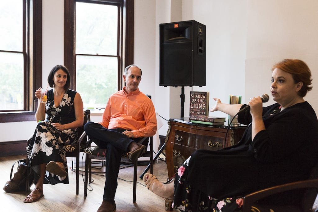 Alison Law in conversation with authors Amy Bonnaffons and Christopher Swann as part of A Cappella Books' Writers at the Wrecking Bar event. (Photo by Robin Henson)